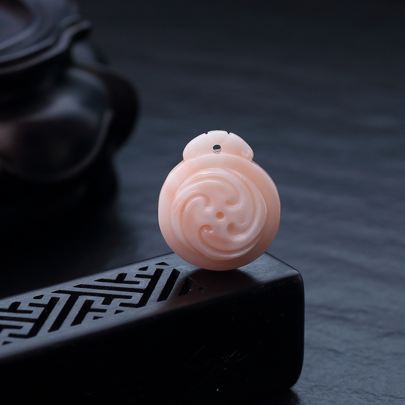 台湾天然粉色珊瑚花吊坠-红掌柜