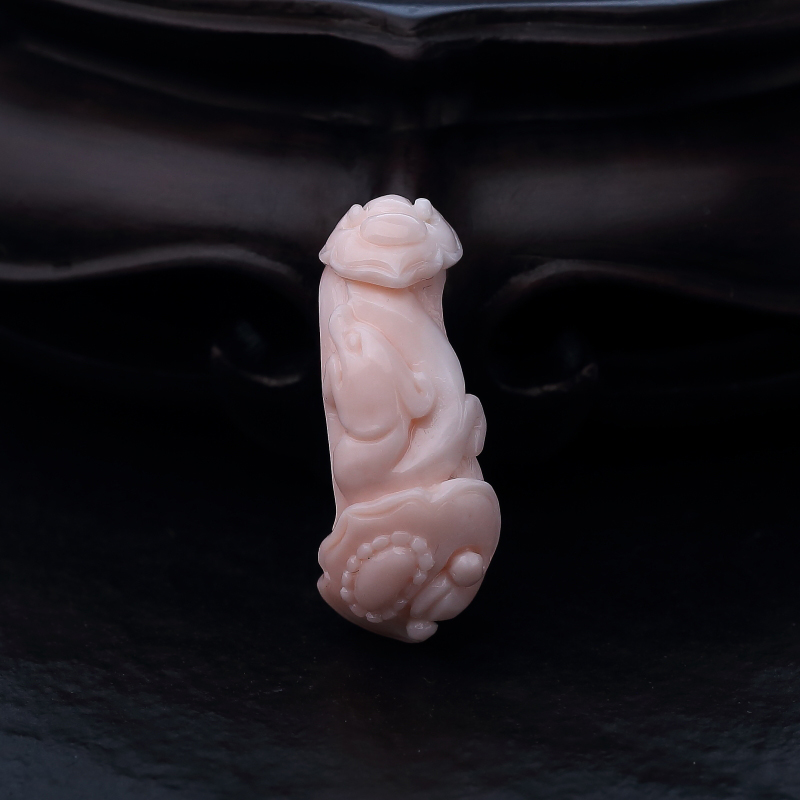 台湾天然深水粉色珊瑚如意吊坠-红掌柜