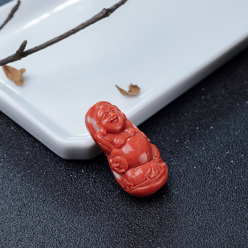 MOMO珊瑚弥勒佛吊坠-红掌柜