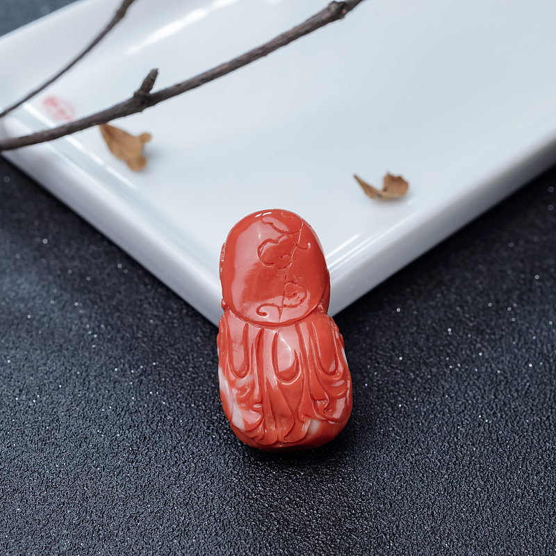 MOMO橘红珊瑚弥勒佛-红掌柜