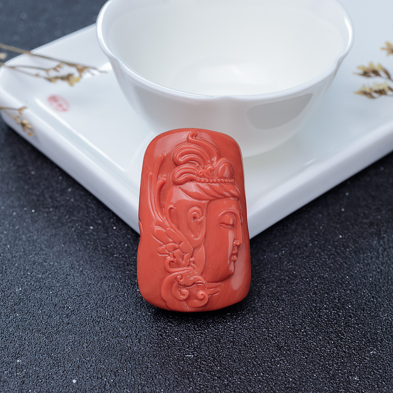 台湾天然MOMO珊瑚观音吊坠-红掌柜