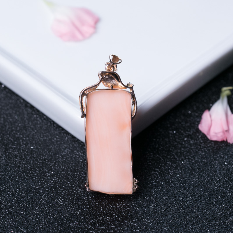 18K金镶钻台湾MISU珊瑚吊坠-红掌柜