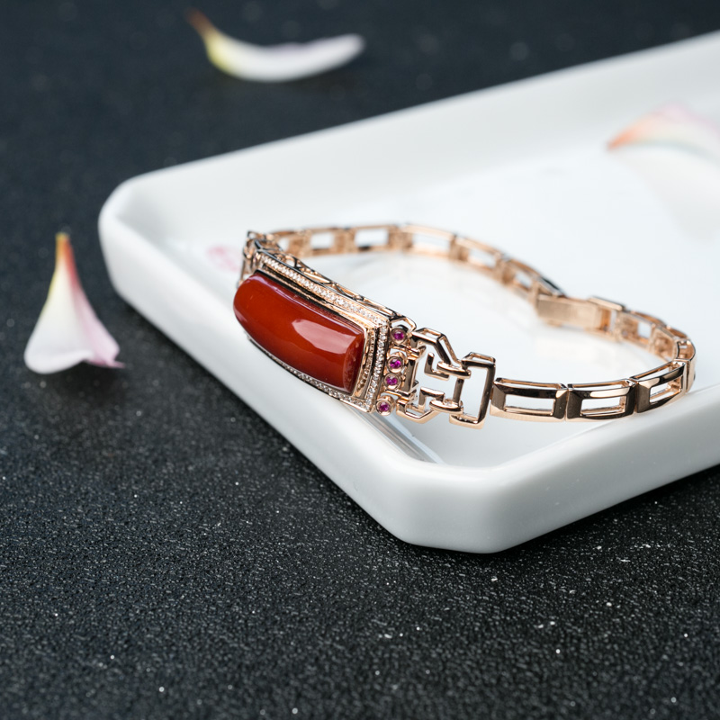 18K金镶钻阿卡珊瑚手镯-红掌柜