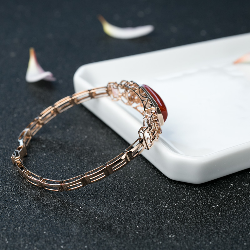 金镶钻阿卡珊瑚手镯-红掌柜