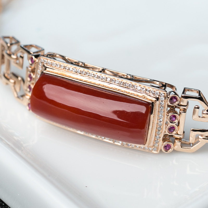 18K金镶钻珊瑚手镯-红掌柜