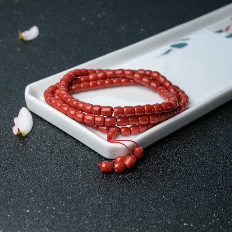 珊瑚桶珠108佛珠-红掌柜