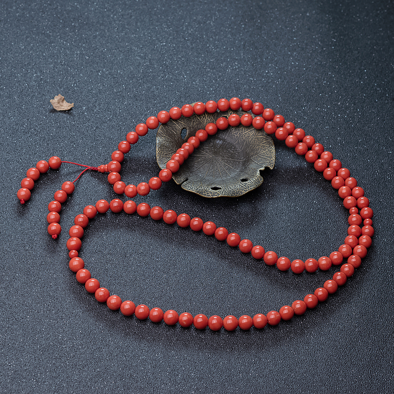 天然意大利沙丁珊瑚108佛珠-红掌柜