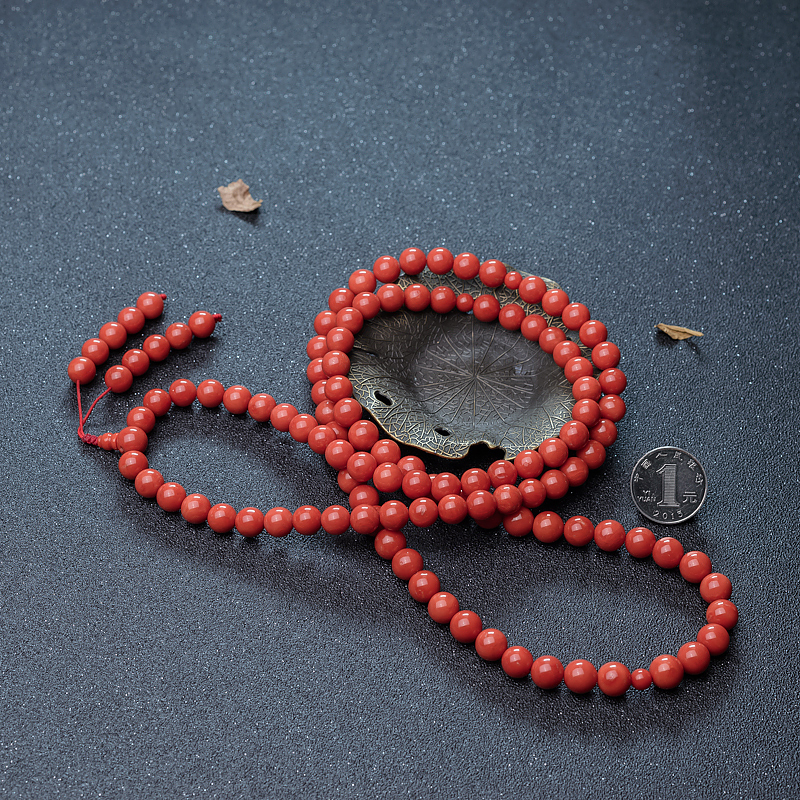 9.5mm天然意大利沙丁珊瑚108佛珠-红掌柜
