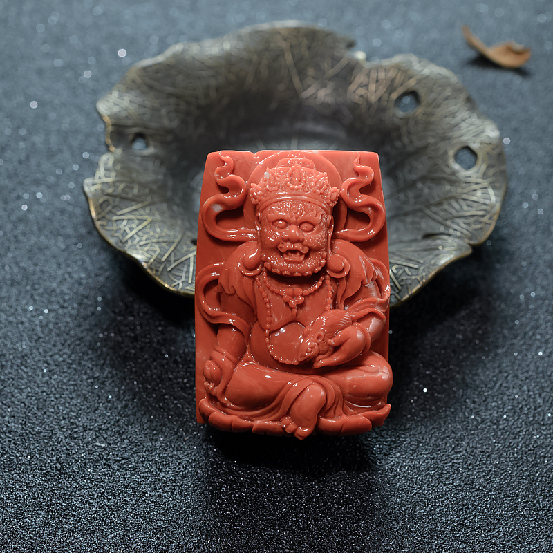 台湾天然MOMO珊瑚黄财神吊坠-红掌柜