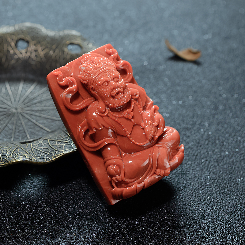 台湾MOMO珊瑚黄财神吊坠-红掌柜