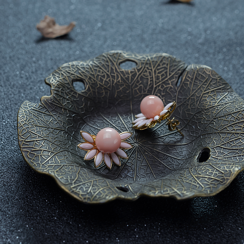 天然珊瑚耳钉-红掌柜