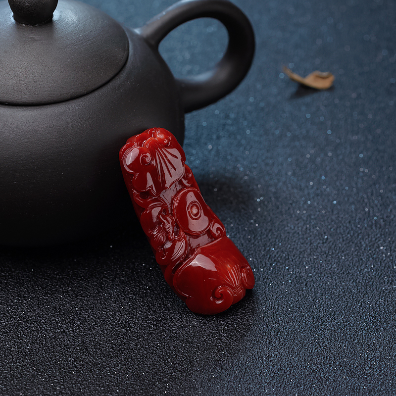 阿卡红珊瑚如意吊坠-红掌柜