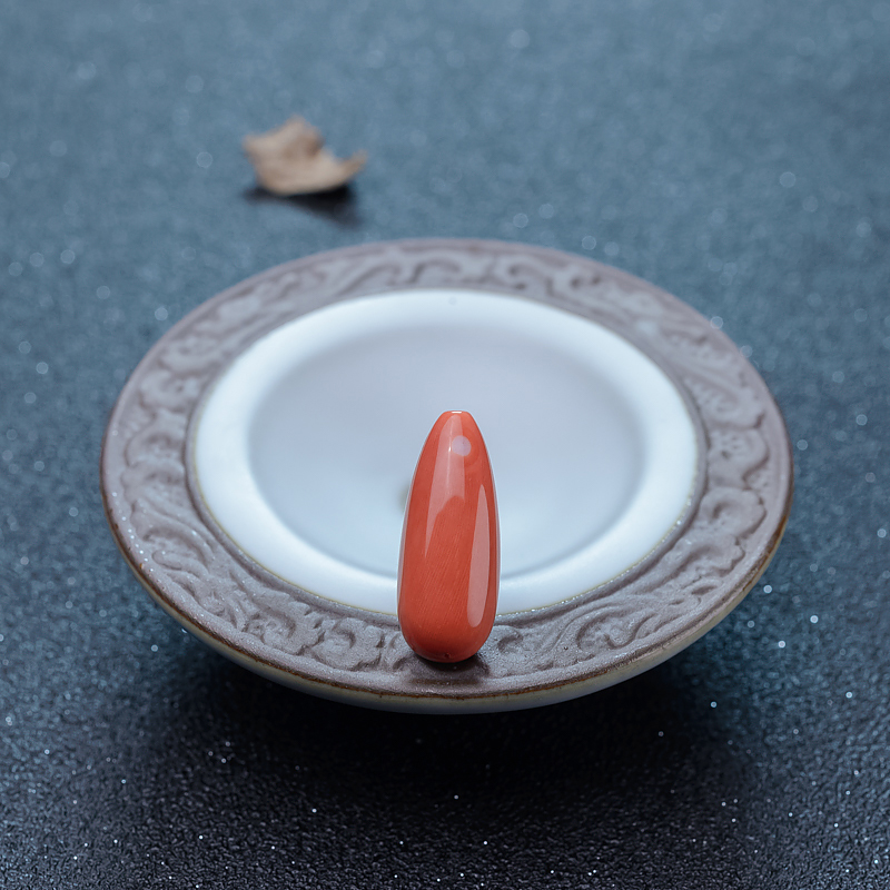 台湾天然珊瑚水滴戒面-红掌柜