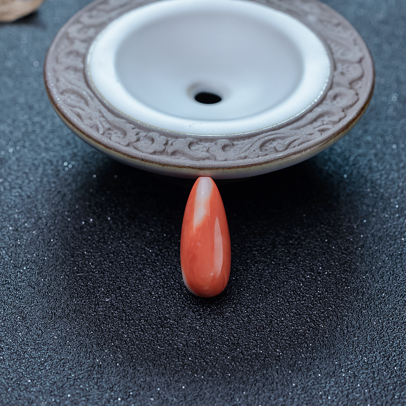 台湾天然珊瑚水滴戒面-红掌柜