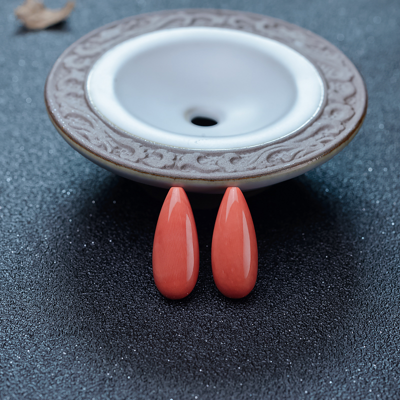 台湾天然MOMO珊瑚水滴戒面-红掌柜