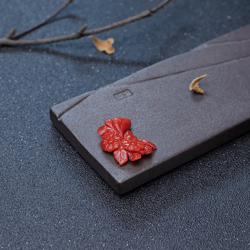 沙丁橘红珊瑚戒面-红掌柜