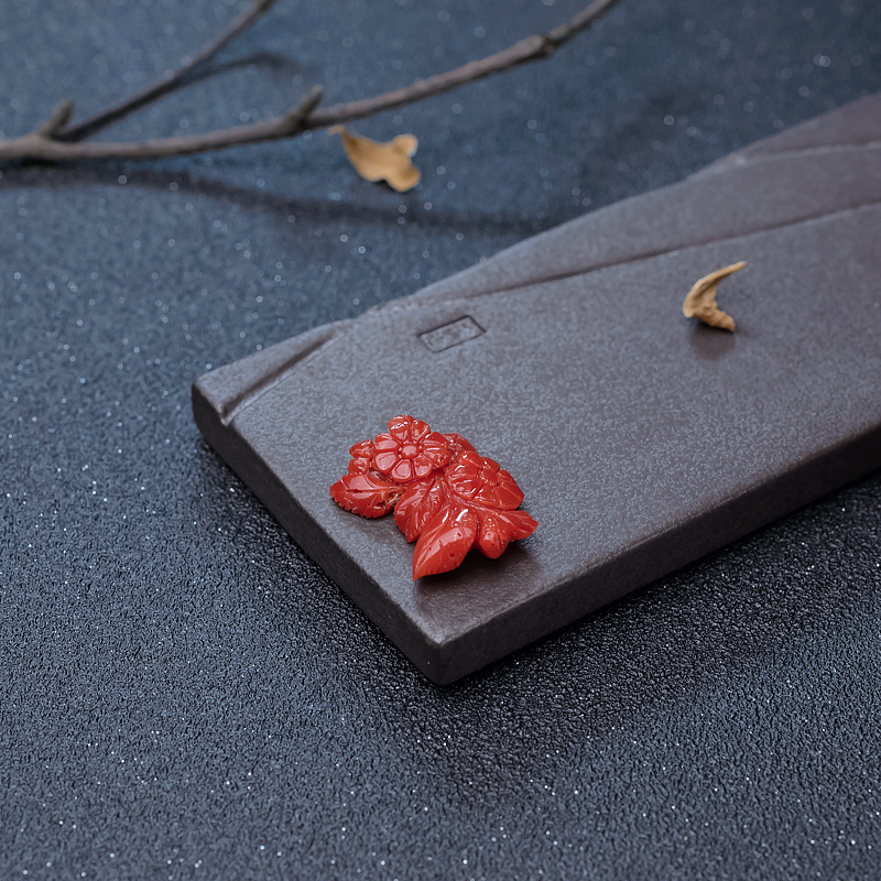 沙丁红珊瑚戒面-红掌柜