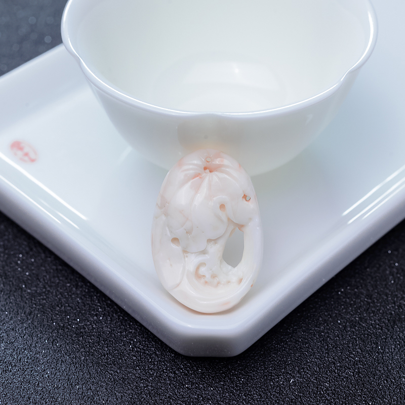 深水粉红珊瑚佛字牌吊坠-红掌柜