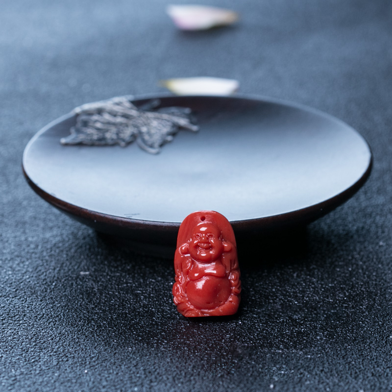 沙丁珊瑚弥勒佛吊坠-红掌柜