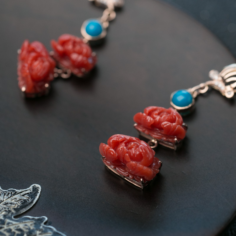 珊瑚牡丹花耳坠-红掌柜