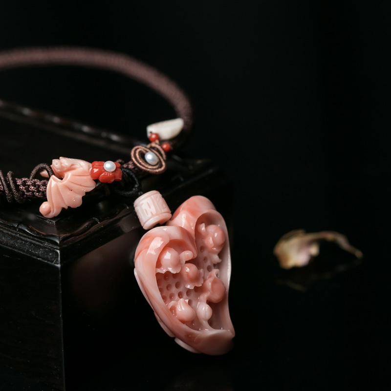 天然珊瑚心形项链-红掌柜