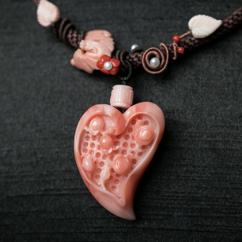 台湾珊瑚心形项链-红掌柜