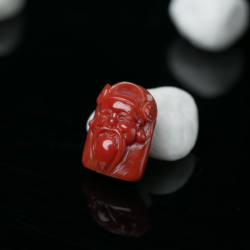 天然珊瑚财神吊坠-红掌柜