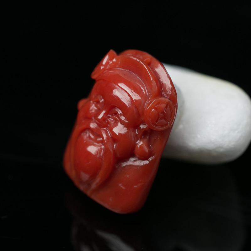 意大利天然珊瑚财神吊坠-红掌柜