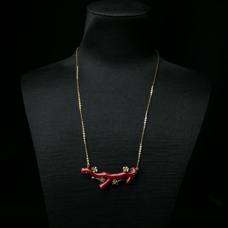 18K金镶阿卡珊瑚锁骨链-红掌柜