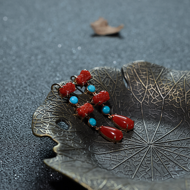 18K天然阿卡珊瑚耳坠-红掌柜