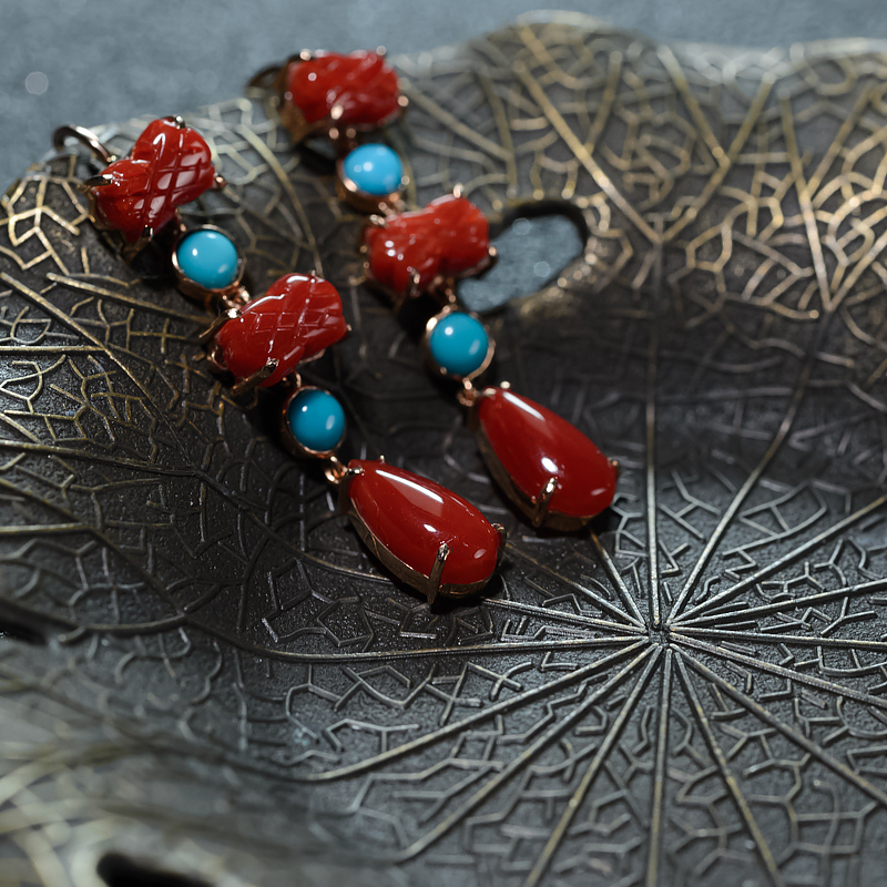 18K日本阿卡珊瑚耳坠-红掌柜