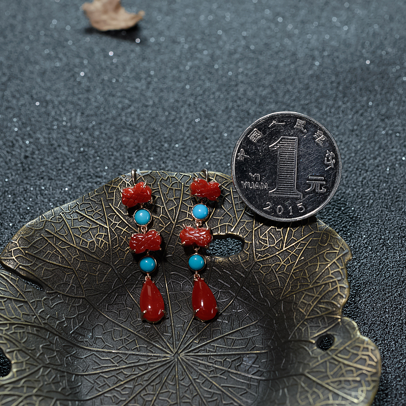 18K天然日本阿卡珊瑚耳坠-红掌柜