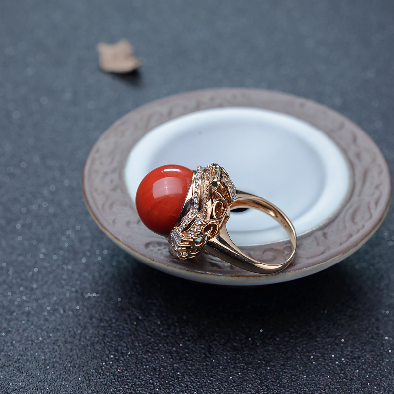 18K阿卡珊瑚戒指-红掌柜