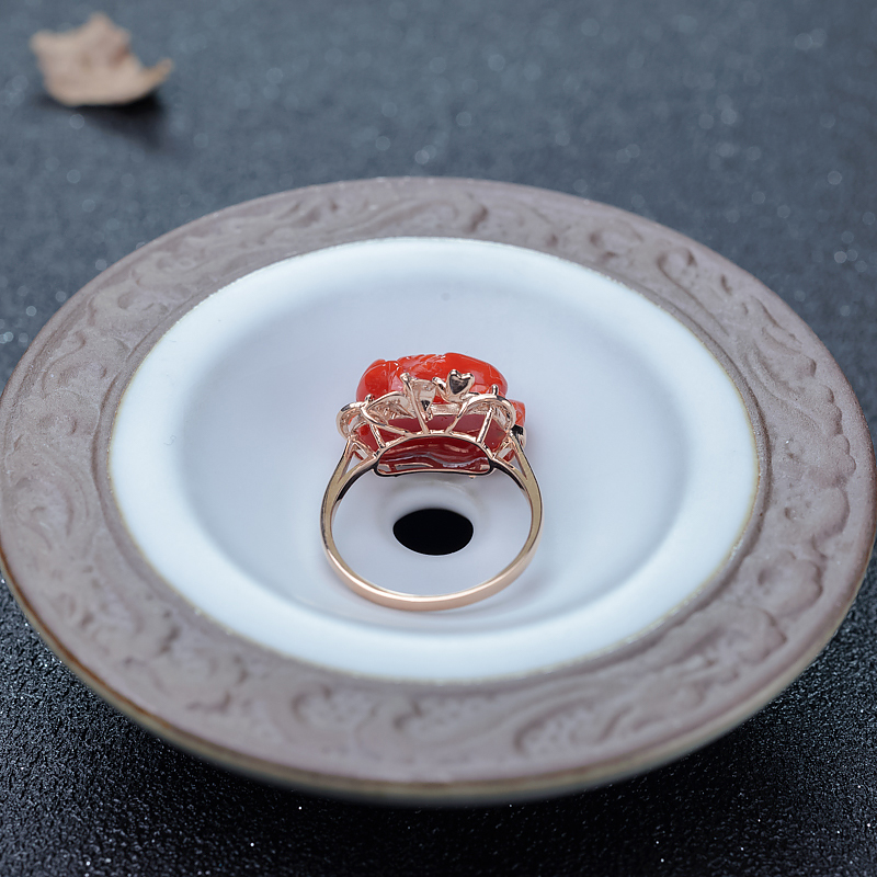 珊瑚牡丹花戒指-红掌柜