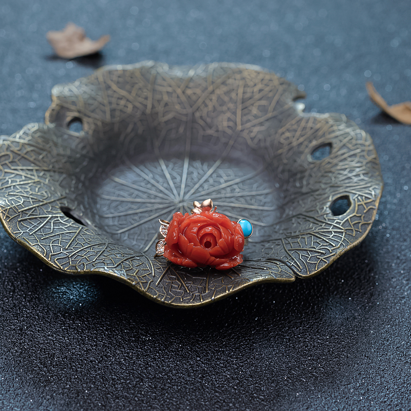 珊瑚牡丹花戒指-红掌柜