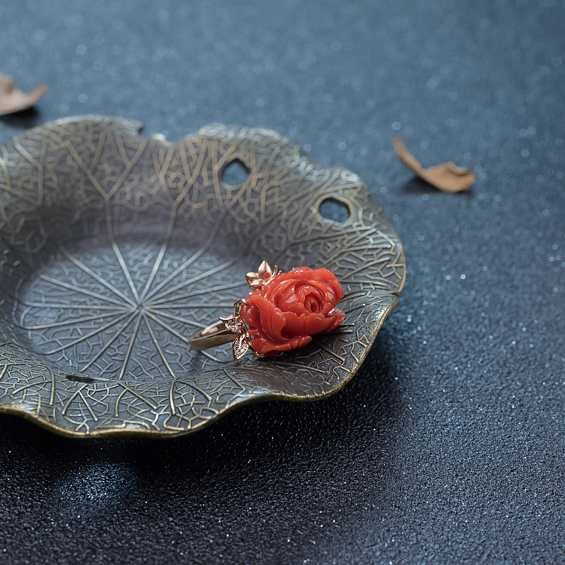 18K天然意大利沙丁珊瑚戒指-红掌柜