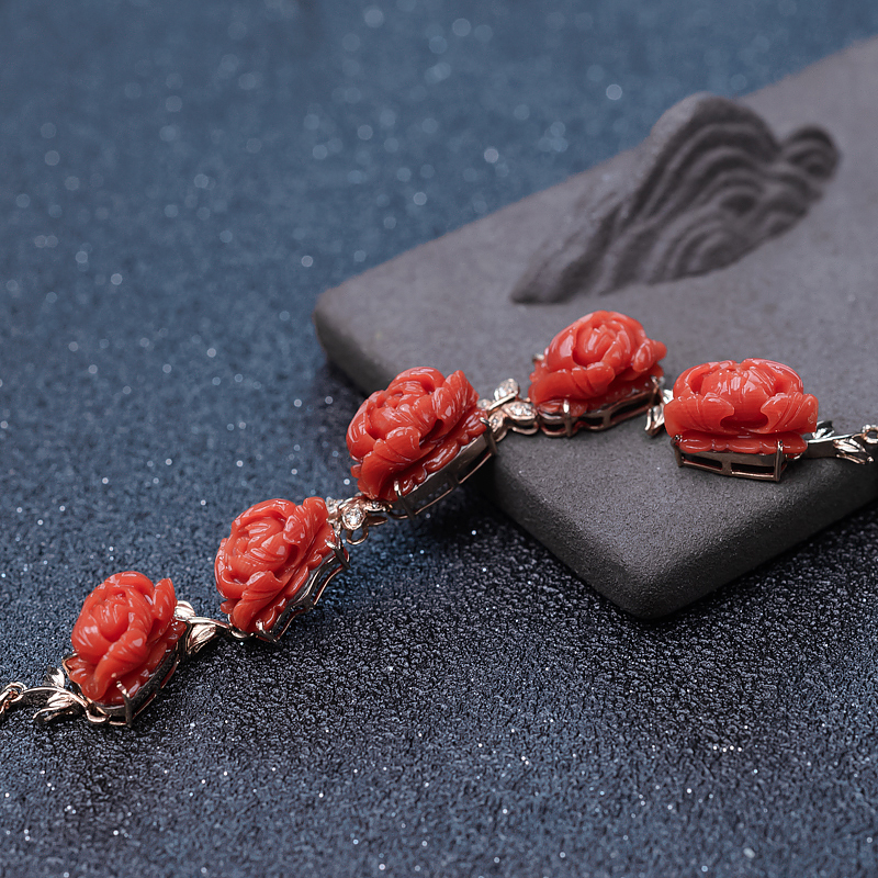 珊瑚牡丹花手链-红掌柜