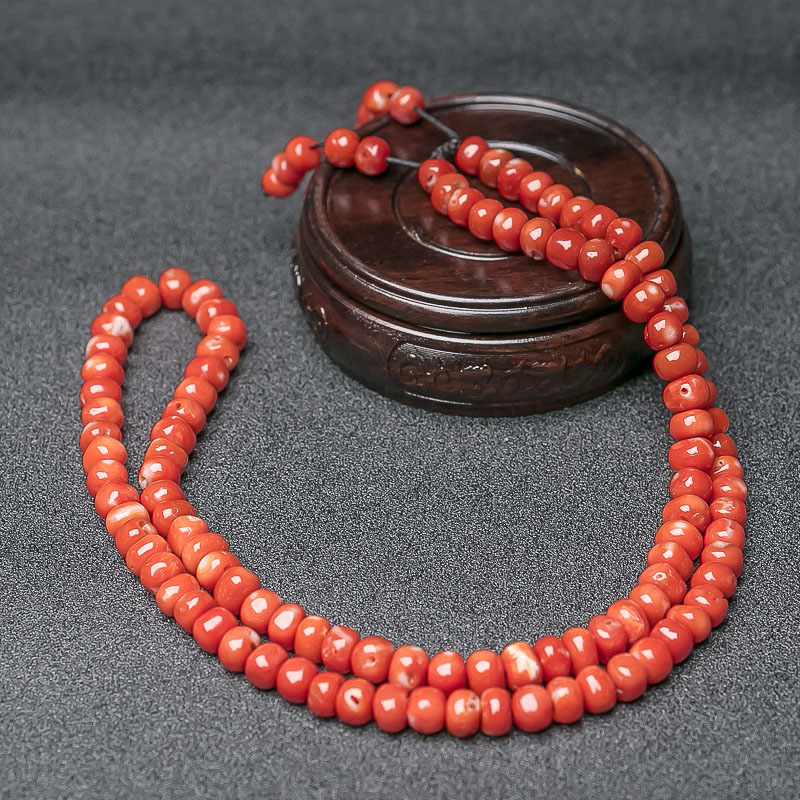 天然阿卡珊瑚鼓珠佛珠-红掌柜