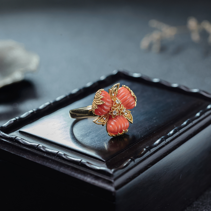 18k珊瑚戒指-红掌柜