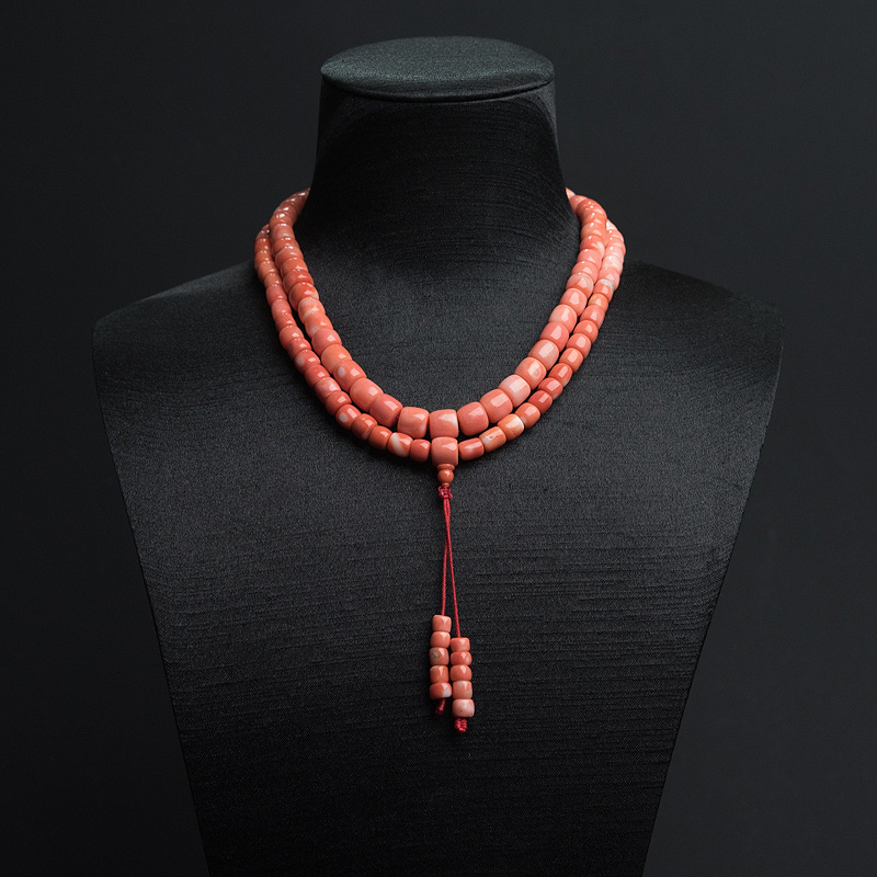 MOMO橘红珊瑚桶珠108佛珠-红掌柜