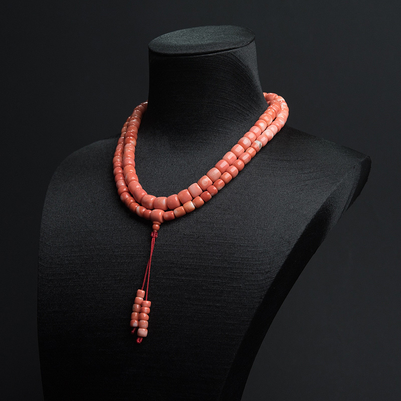 橘红珊瑚桶珠108佛珠-红掌柜