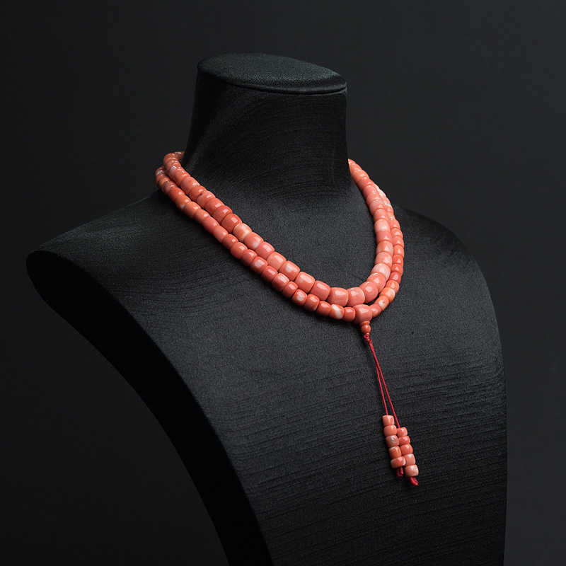 MOMO红珊瑚桶珠108佛珠-红掌柜