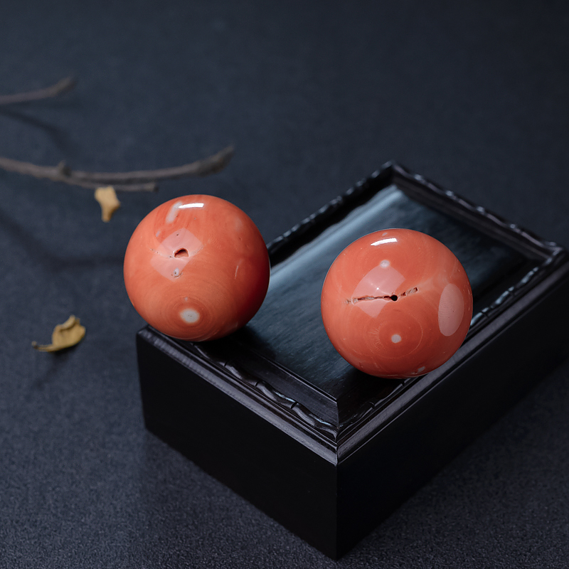 台湾天然MOMO橘色珊瑚对珠-红掌柜