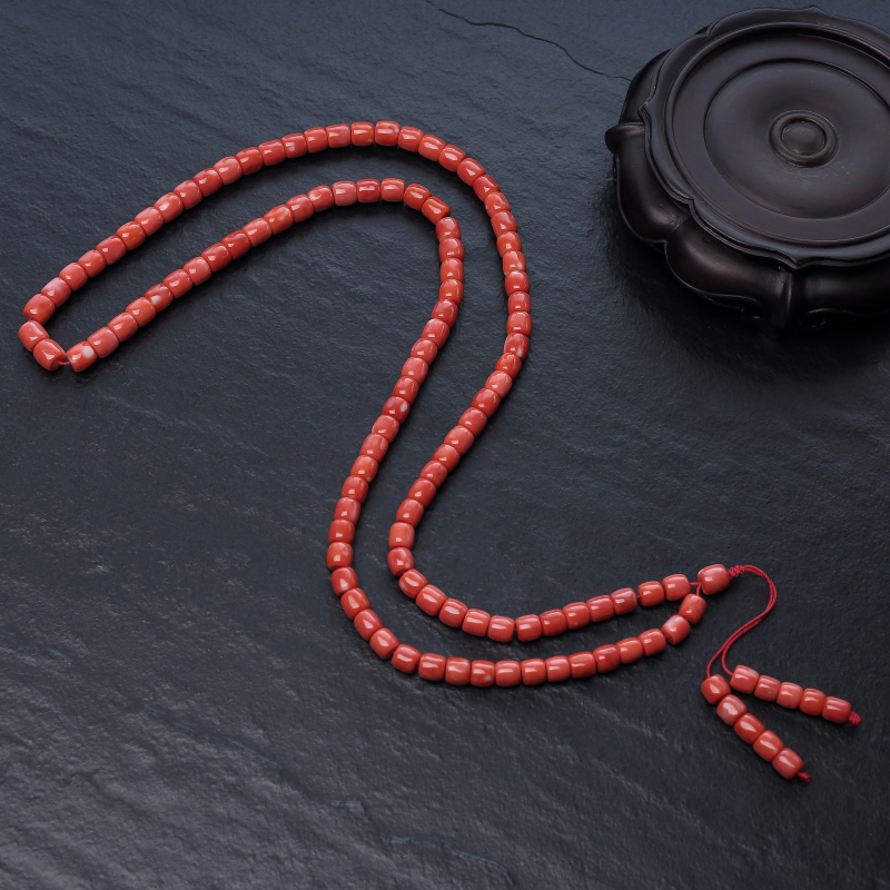 MOMO橘红珊瑚桶珠108佛珠-红掌柜