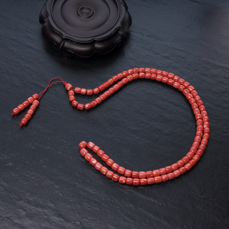 橘红珊瑚桶珠108佛珠-红掌柜