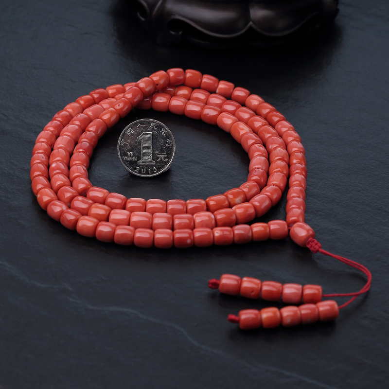 台湾红珊瑚桶珠佛珠-红掌柜