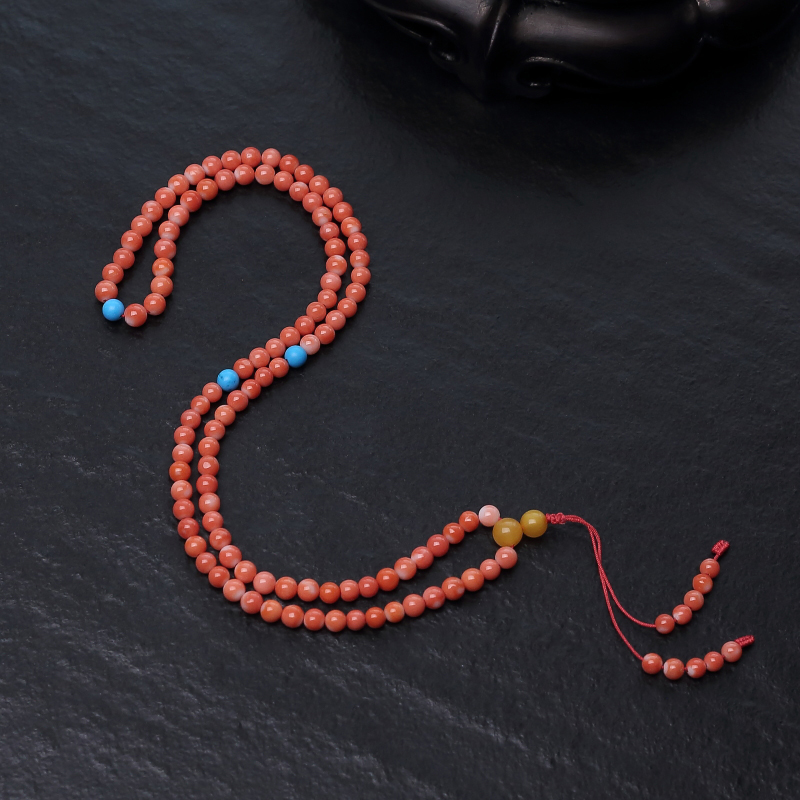 4mmMOMO橘色珊瑚108佛珠-红掌柜