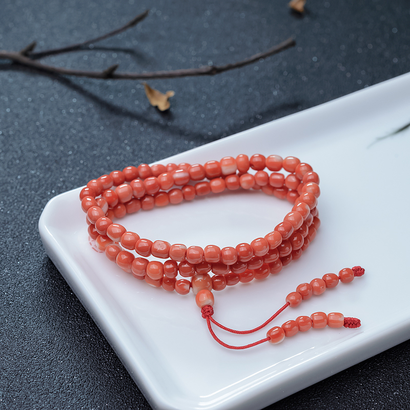 MOMO橘红珊瑚苹果珠佛珠-红掌柜