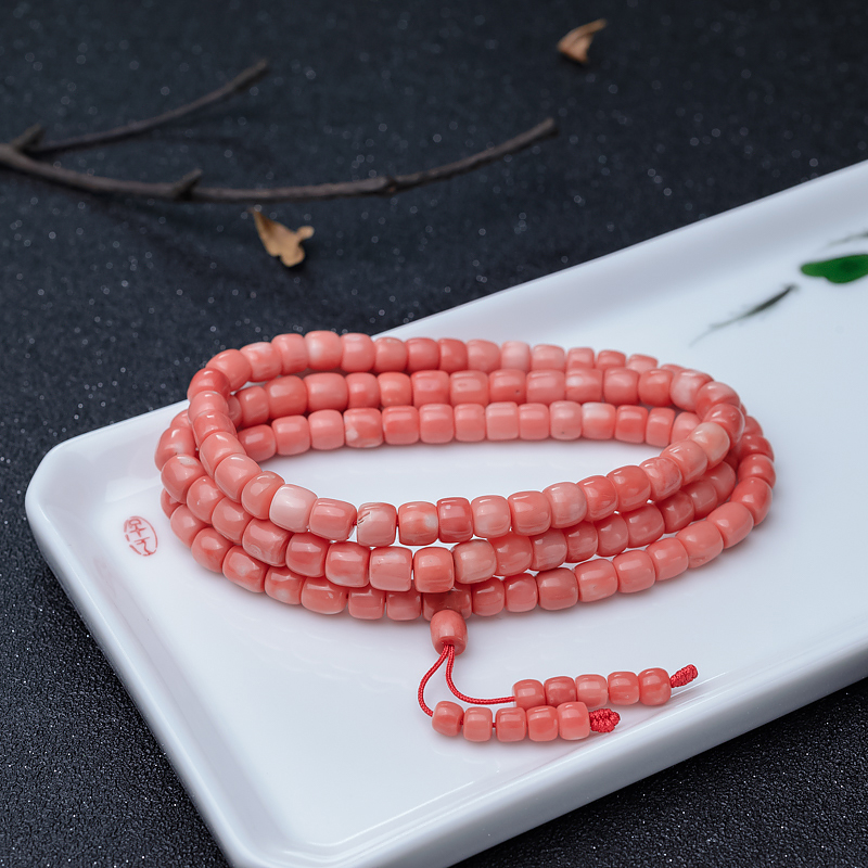 MOMO橘色珊瑚桶珠佛珠-红掌柜