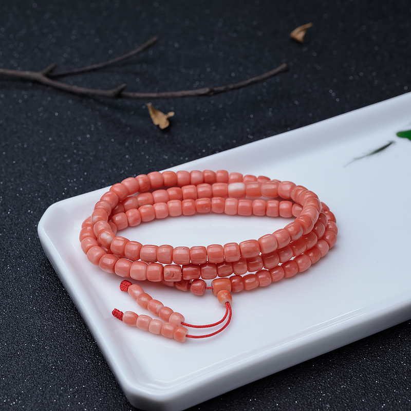 MOMO橘色珊瑚桶珠佛珠-红掌柜